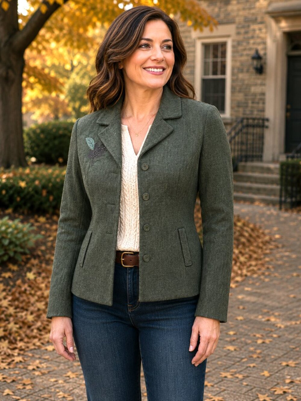 Autumn Blazer Sag Harbor Lightweight VTG 90s Embroidered Leaf Olive Green Sz 12